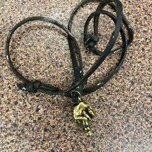 Solid brass finger rawhide adjustable, paint splatter surfer’s necklace. Unisex